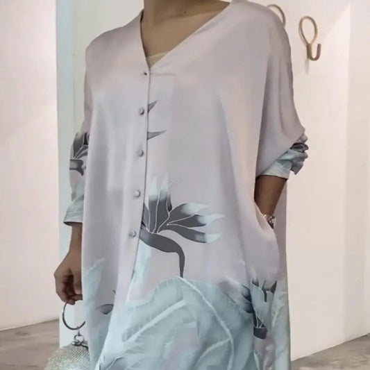 Women's Printed V-neck Shirt Dress - Vogue Dash