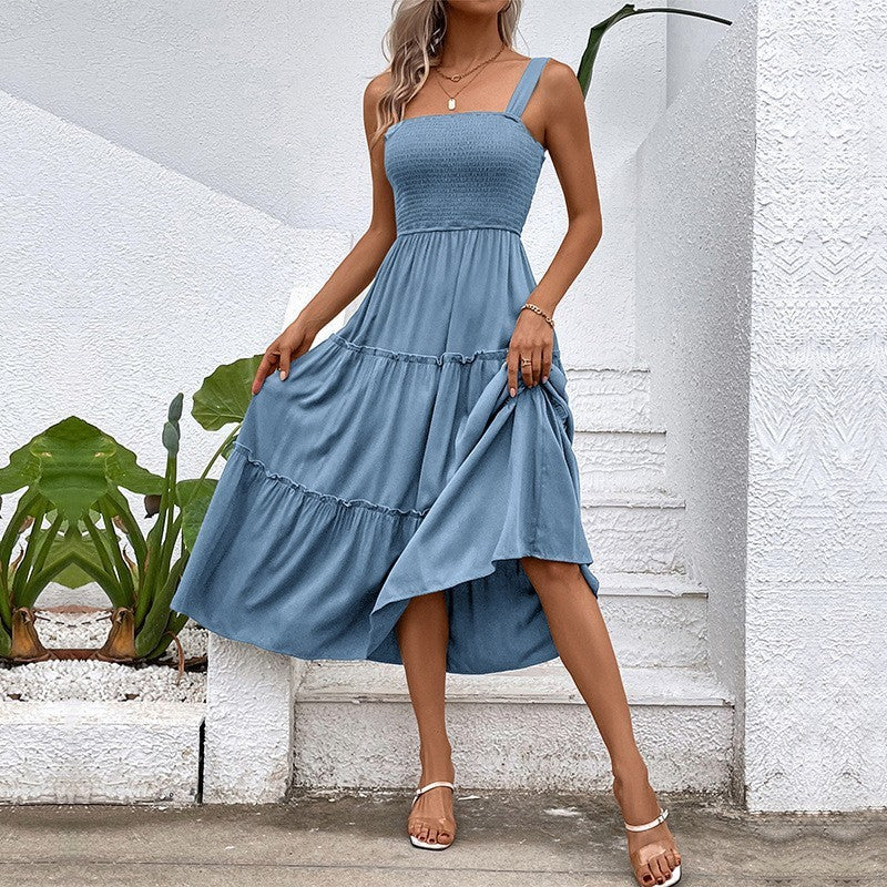 Women's Solid Color Sling Summer Dress - Vogue Dash