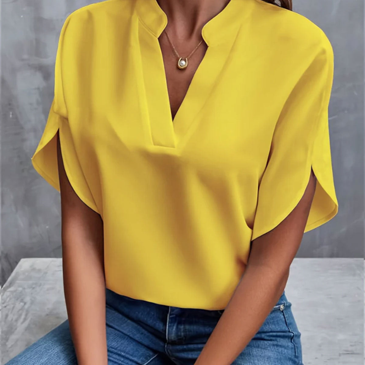 Summer New V-neck Shirt Women's Pure Color Casual Versatile Short-sleeved Shirt - Vogue Dash